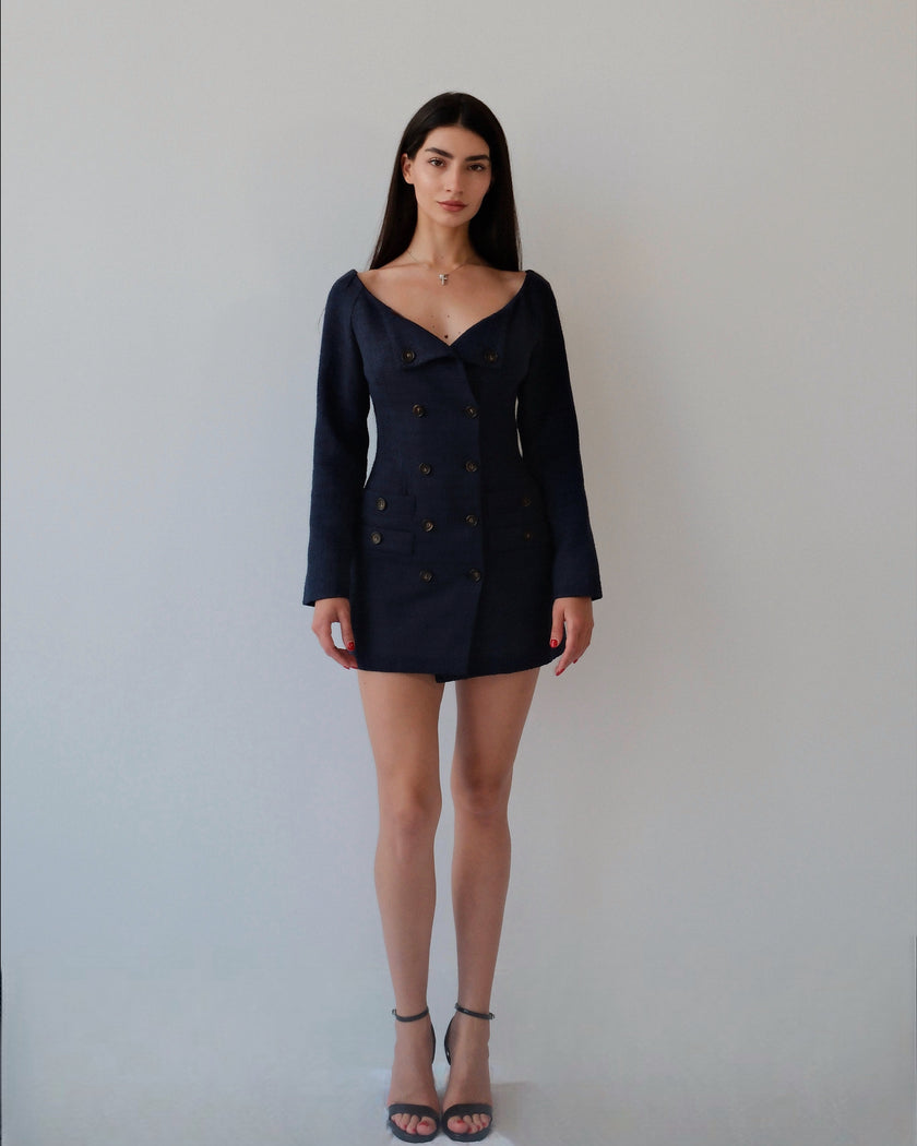 Oxford Blue Double-Breasted Dress