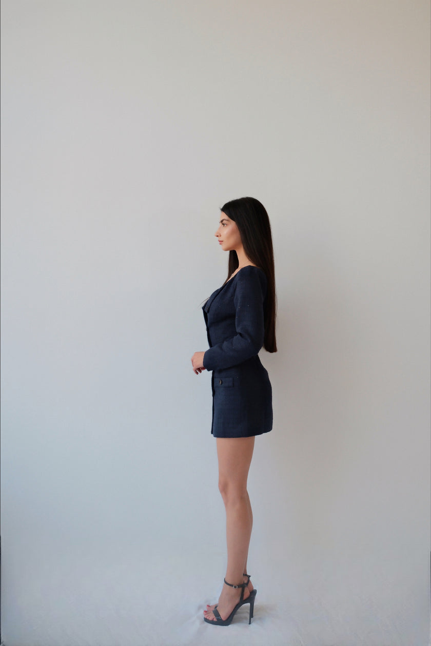 Oxford Blue Double-Breasted Dress