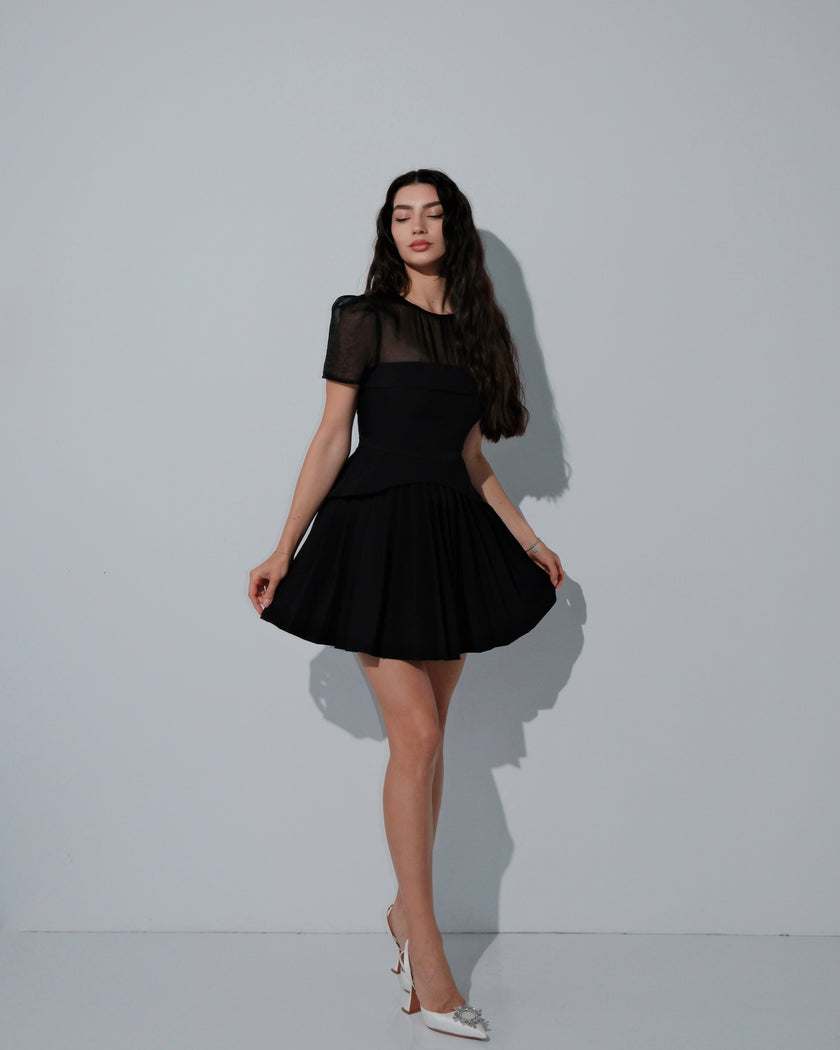 Seraphina Black Pleated Dress