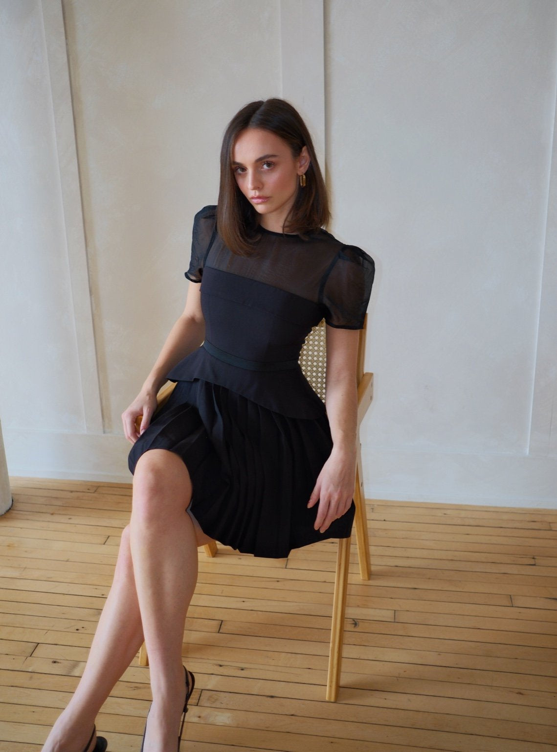 short black pleated dress Short Black Pleated Cocktail Dress Size 6 Satin Party Dress sz 6 Formal Dress